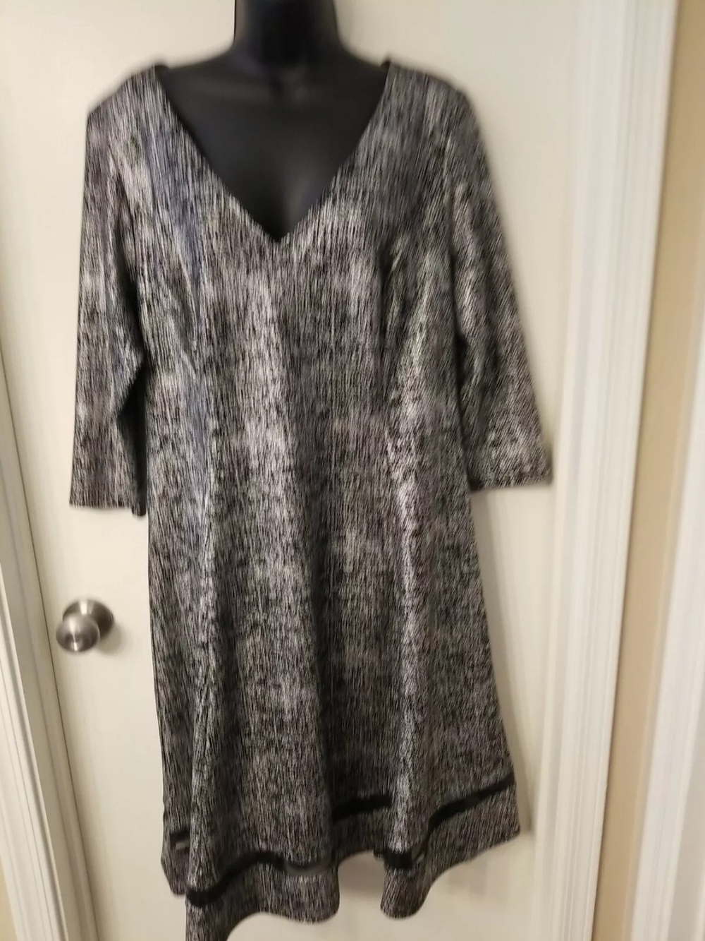 Lane Bryant V-Neck Black and White Knit Fit-and-Flare Dress, NWT